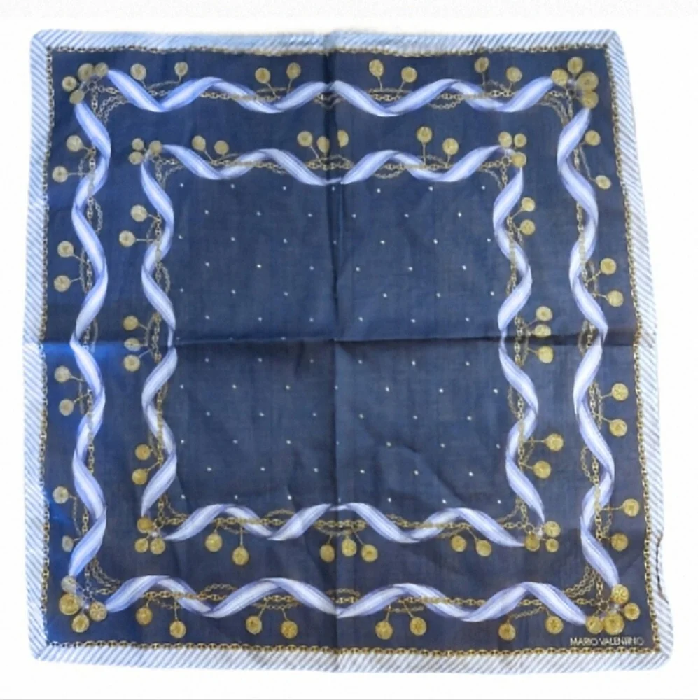 Mario Valentino Navy and Gold Patterned Scarf (NWOT) - Picture 2 of 5